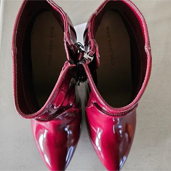 WHO WHAT WHERE REBEKAH WOMEN'S BOOTS - PATENT LEATHER BURGUNDY, SIZE 7 - Picture 6 of 10